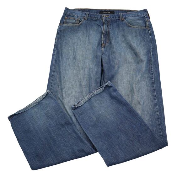 Calvin Klein Pants Mens 36 Blue Straight High Rise Button Zip Cotton Denim Jeans - Picture 1 of 16